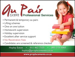 Male and Female au pairs required in JHB